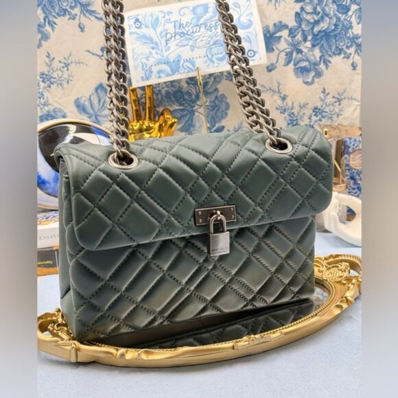 🆕 KURT GEIGER LONDON 🧿 NWOT Brixton Lock Quilted Leather Shoulder Bag, Green - Picture 9 of 16